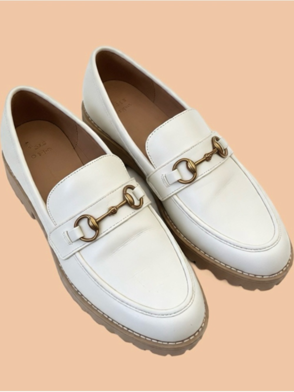 a new day White Loafers with Gold Bit Detail